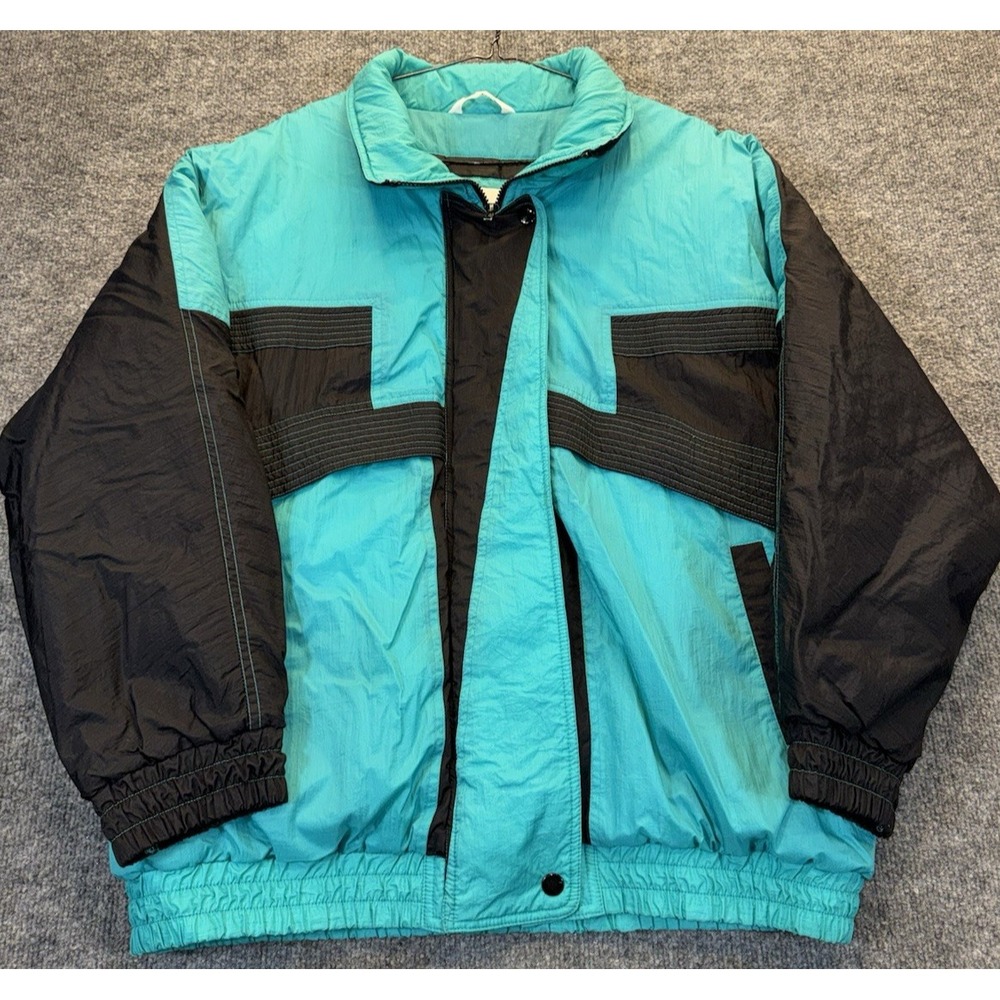 Vintage Gitano Men's Size Medium Nylon Jacket Teal Black Colorblock Ski Jacket